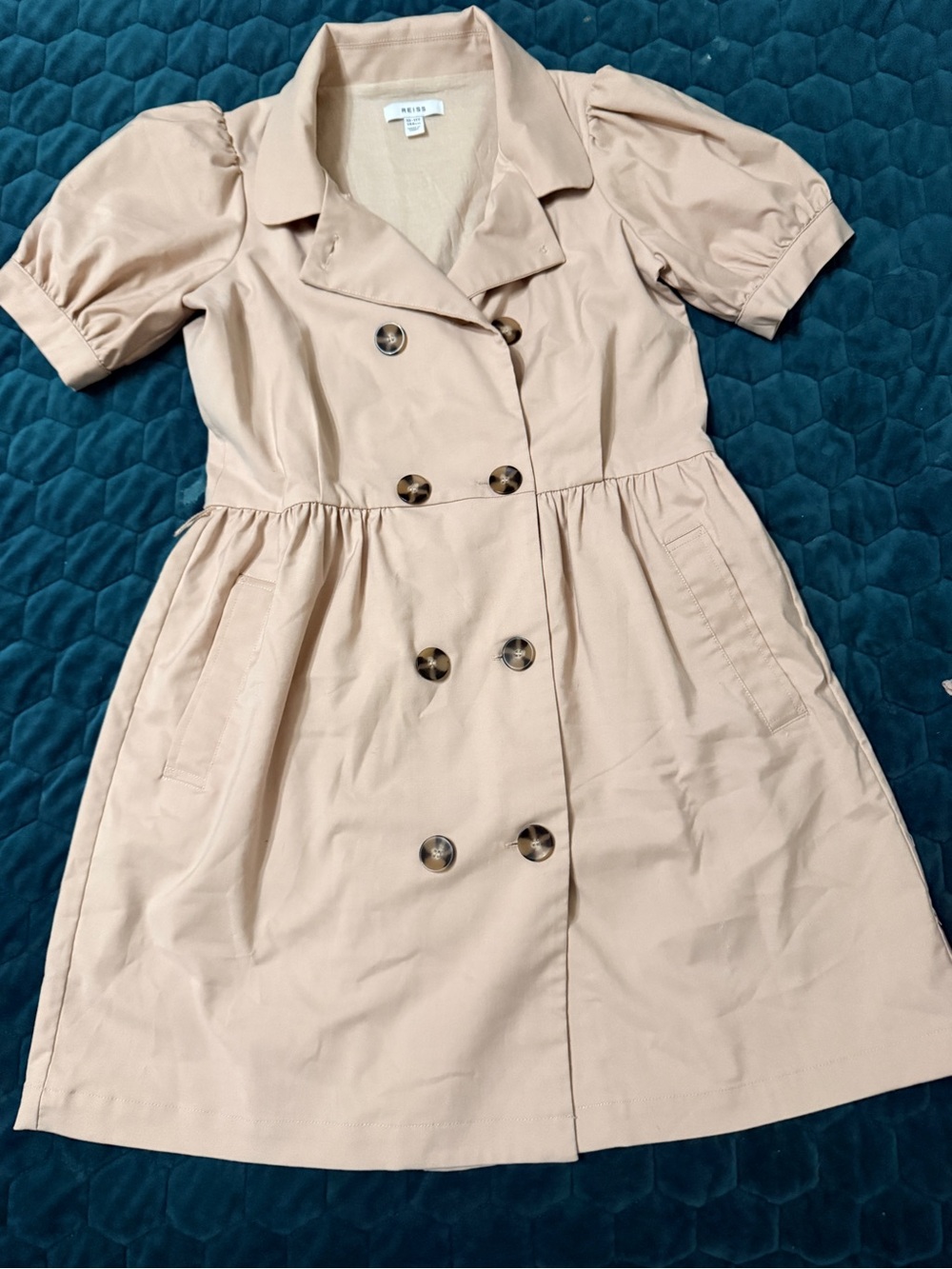 Reiss Girls 10 11 146 cm Beige Collared Button Jacket Pea Coat Dress SEE PICS